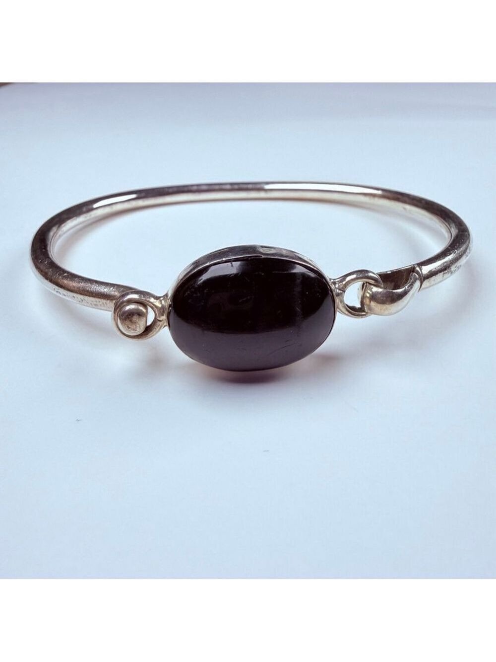 Taxco Artemio Aguilar Modernist Onyx 925 Sterling Silver Bangle Vintage Bracelet